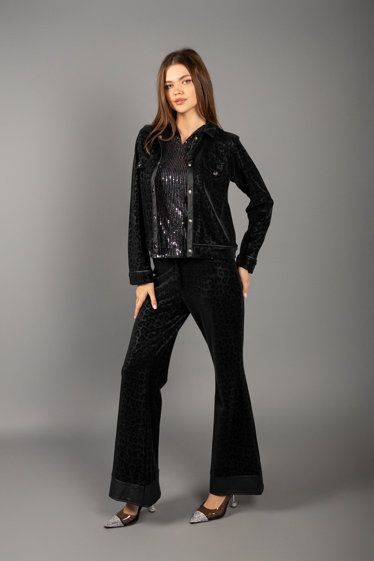 Black Leopard Suede Set