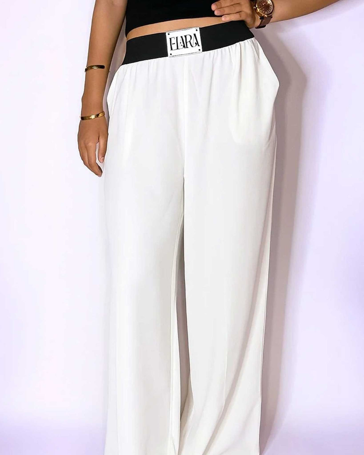 FlexFit High-Waist Wide-Leg Trousers - White